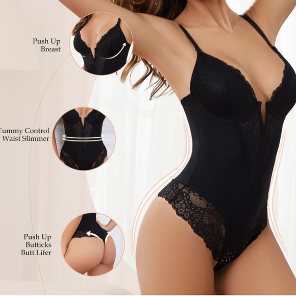 SHEKINI V-Neck Lace Thong Bodysuit Black Fairy Grunge Whimsigoth Dark Romantic - Picture 3 of 10